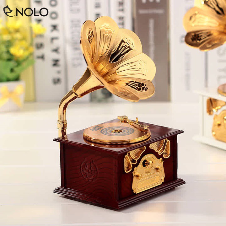 Hộp Nhạc Music Trinket Box Gramophone Phong Cách Máy Chạy Đĩa Cổ Điển Chất Liệu Nhựa ABS