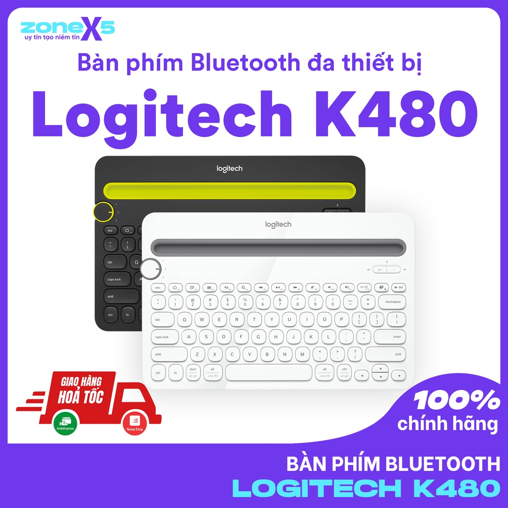 Bàn phím không dây Logitech K480 - Kết nối cùng lúc 3 thiết bị, chuyển đổi dễ dàng, pin 24 tháng - Bàn phím Bluetooth