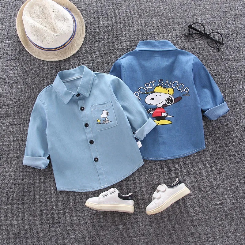 1-7 Tuổi Áo Sơ Mi Denim Tay Dài Họa Tiết Hoạt Hình Dành Cho Bé Trai