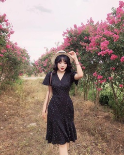 Đầm Bi Cổ V 2 Màu (kèm hình thật)