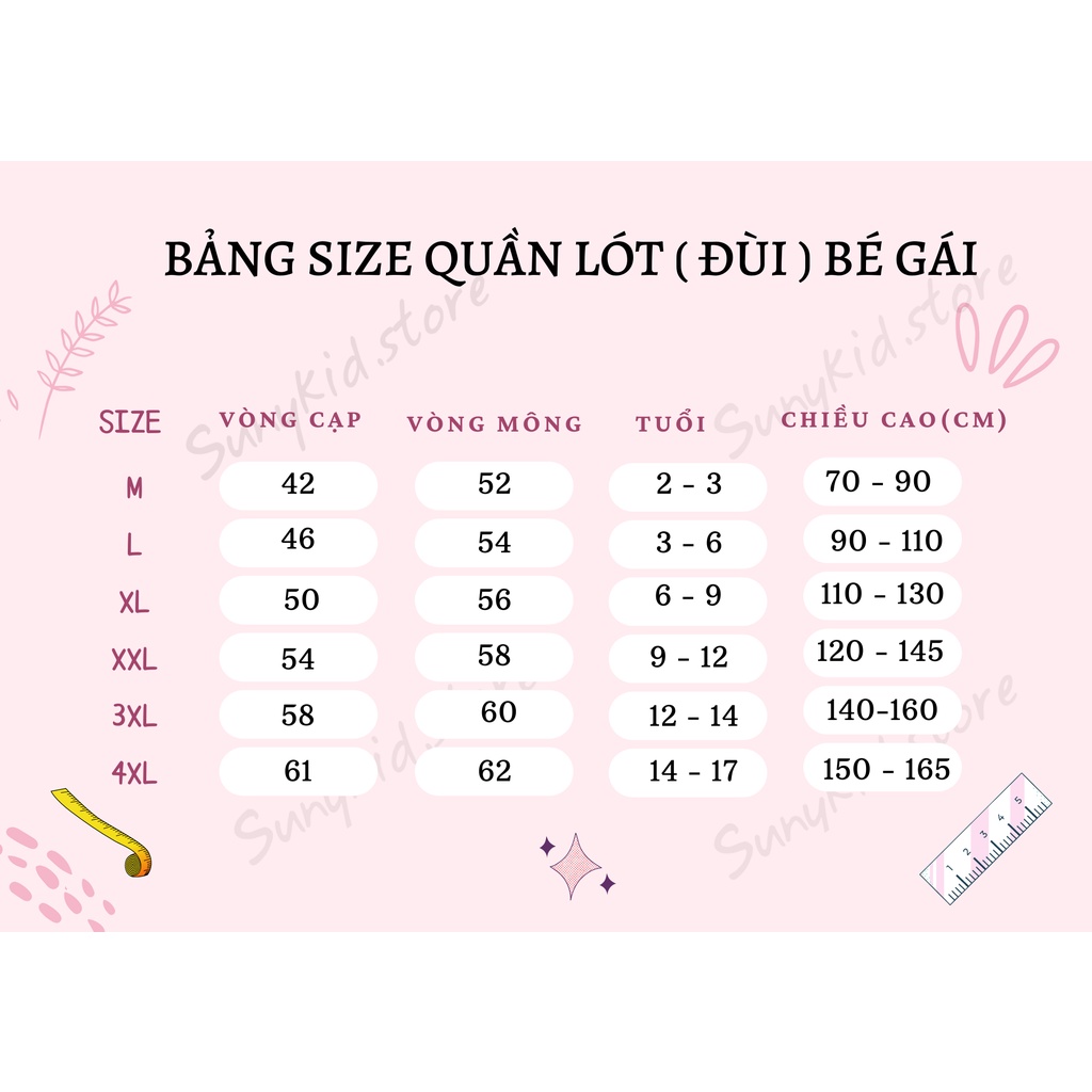 Quần lót bé gái combo 3 quần chíp đùi trẻ em cotton HC501 thoáng mát kháng khuẩn Sunykid cho bé từ 2-16 tuổi