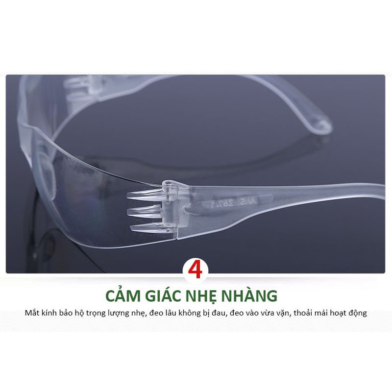 Kính bảo hộ MK-186 chất liệu nhựa PC chống va đập tốt, độ bền cao, thiết kế thời thượng, vừa vặn khi đeo (Màu đen)