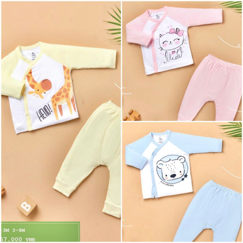 Moon -  Bộ dài tay cài chéo Moon petit cho bé 3-7kg bộ quần áo sơ sinh