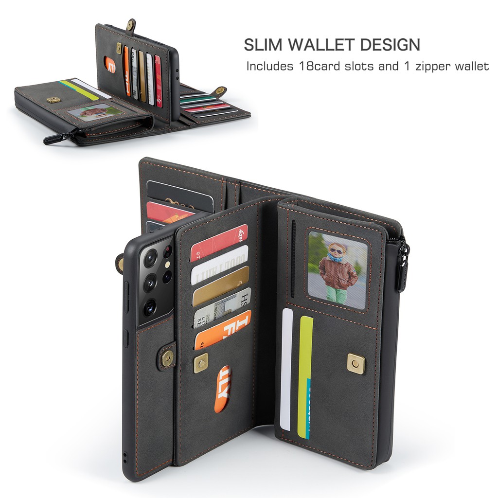 CaseMe 018 Bao da điện thoại PU kiểu ví khóa kéo đa năng 2 trong 1 cho Samsung Galaxy Note 10 10+ S20 S20+ S21 S21+ Ultra Plus Phone Case | BigBuy360 - bigbuy360.vn