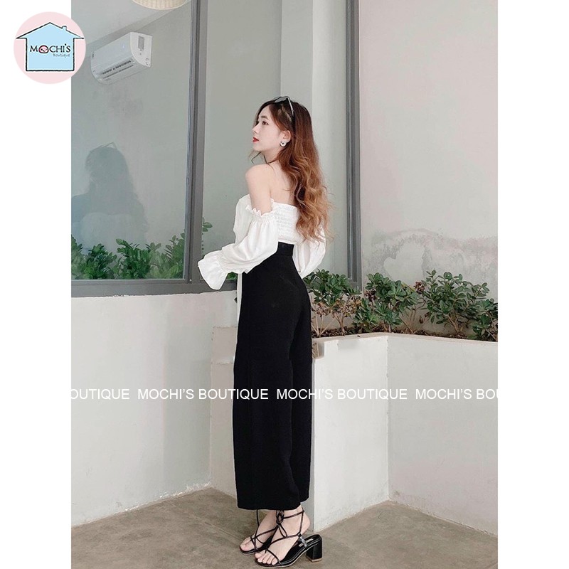 Bộ hè nữ áo trễ vai nữ tính kết hợp quần ống suông, set đồ nữ trẻ trung nữ tính, thích hợp nhiều tình huống sử dụng-m053 | BigBuy360 - bigbuy360.vn
