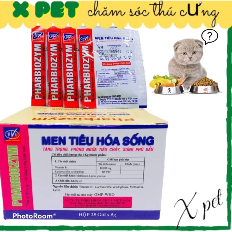 Hộp 25 gói Men hỗ trợ tiêu hóa Pharbiozym 5g cho chó mèo, phòng ngừa tiêu chảy.