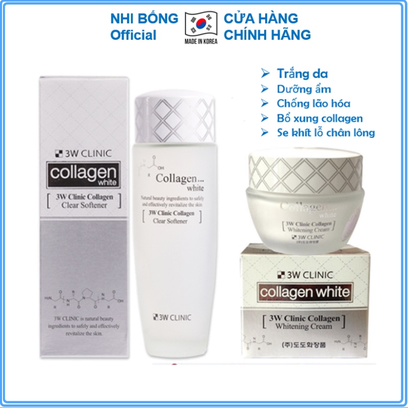 Bộ trắng da - Bộ dưỡng trắng da dưỡng ẩm chiết xuất từ Collagen 3W Clinic Hàn Quốc [Nước hoa hồng+ kem]