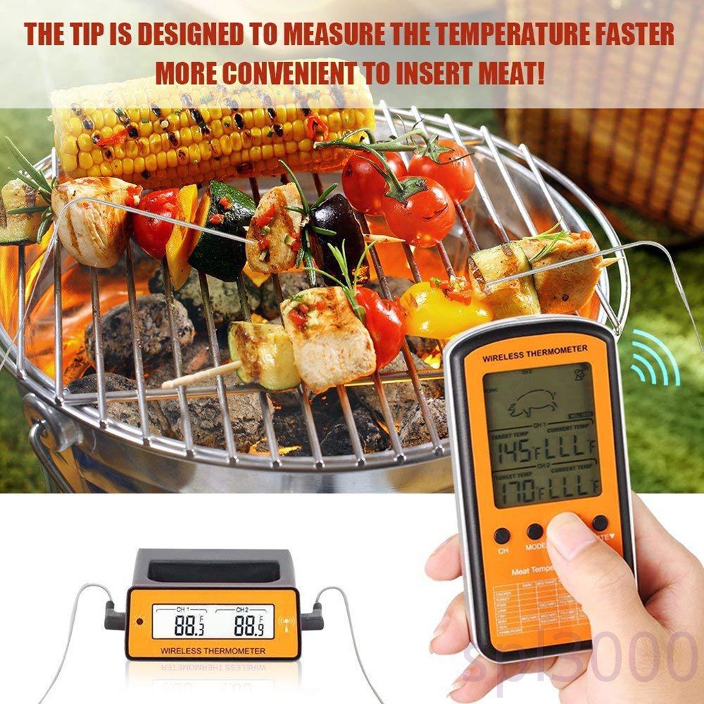 Wireless Remote BBQ Thermometer Home Dual Probe Digital Cooking Meat Food Oven Grilling Smoker Thermometer