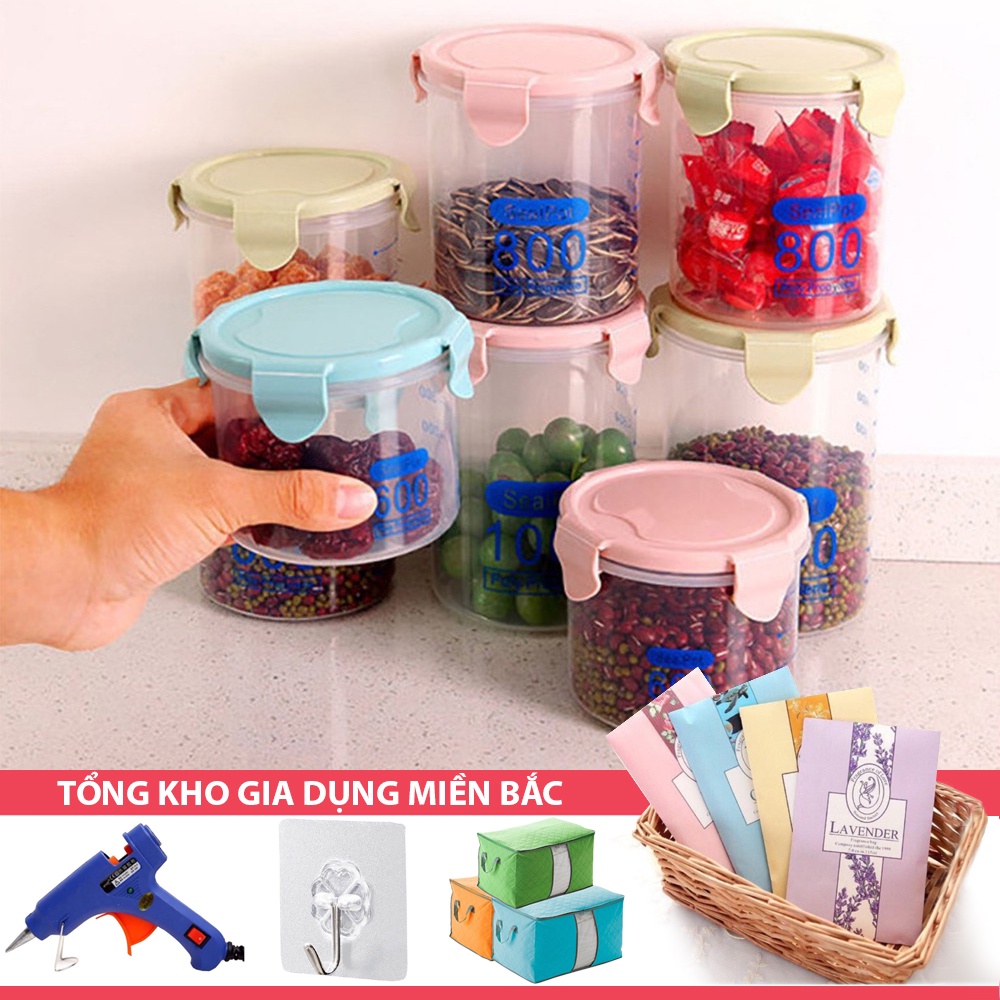 Hộp Nhựa G1 Tròn - Đựng Thực Phẩm Khô - Ngũ Cốc - Chia Vạch Chia Định Mức - Nắp Hít Chân Không