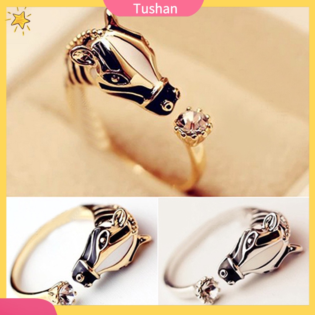 Nhẫn hở hình đầu ngựa đính đá độc đáo