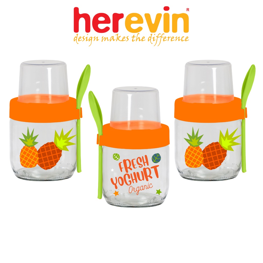 Bộ 3 Hũ Yogurt Thuỷ Tinh Herevin 425ml - HEHU131615-802 [GIAO MÀU NGẪU NHIÊN]