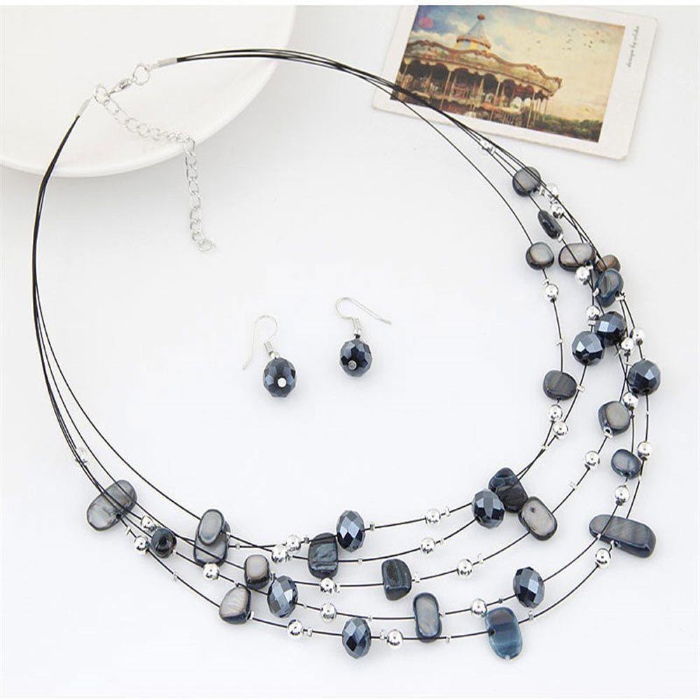 MOCHO Set Vòng cổ Và Bông Tai Nhiều Lớp Màu Sắc Ngọt Ngào Thời Trang