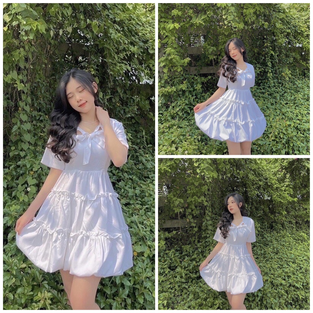 Set đầm babydoll nữ, váy dáng xòe chất voan mềm mịn hàng hai món