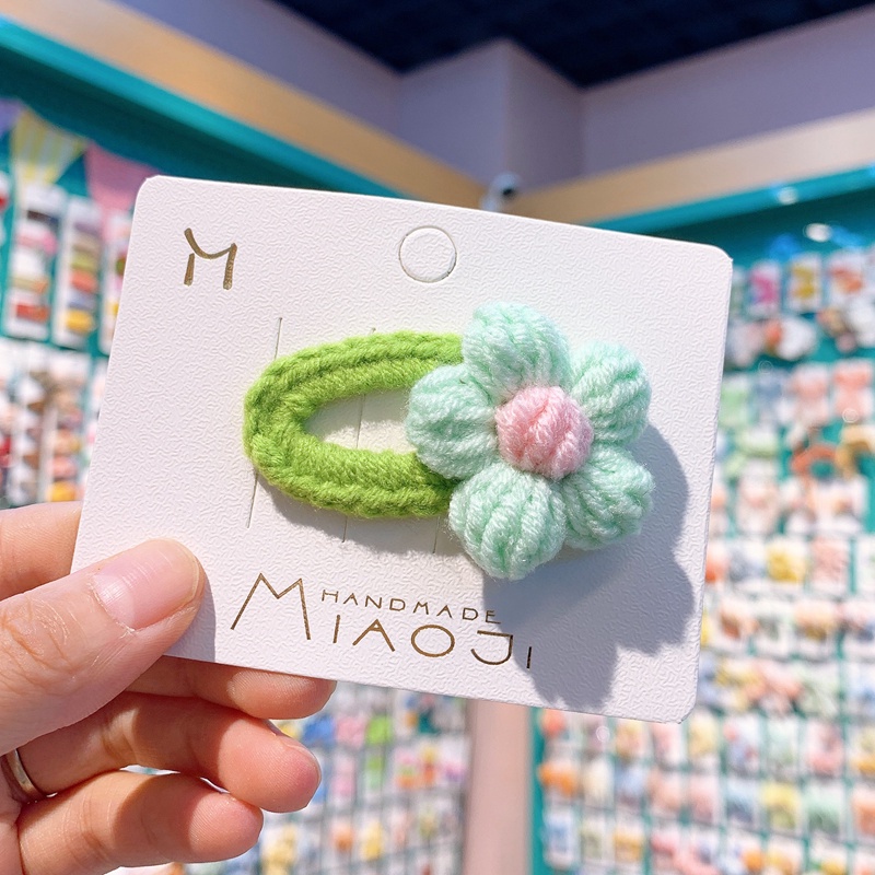 Kẹp tóc đan len hình bông hoa xinh xắn thời trang dễ thương cho bé gái