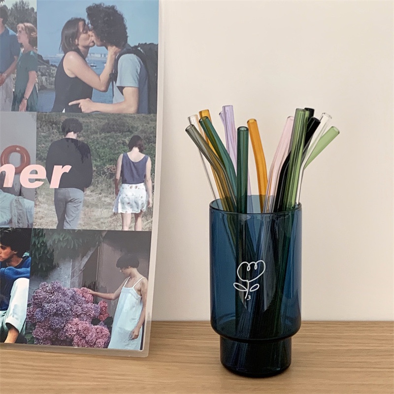 Ống hút thủy tinh Organic Daisy Decor  ống hút trà sữa thân thiện môi trường, tái sử dụng kích thước 200*8mm