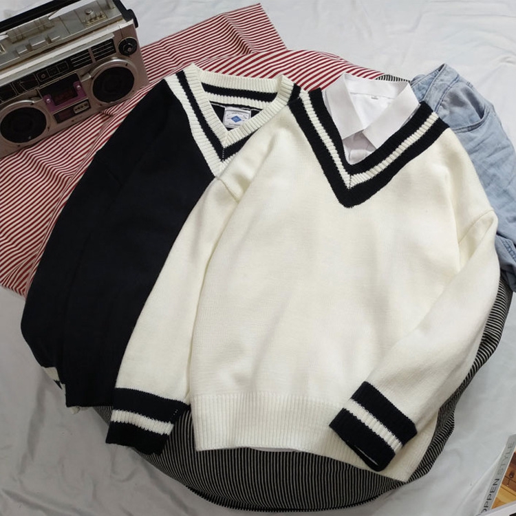 Áo Sweater Cổ Chữ V Thời Trang Mùa Thu Cho Cặp Đôi