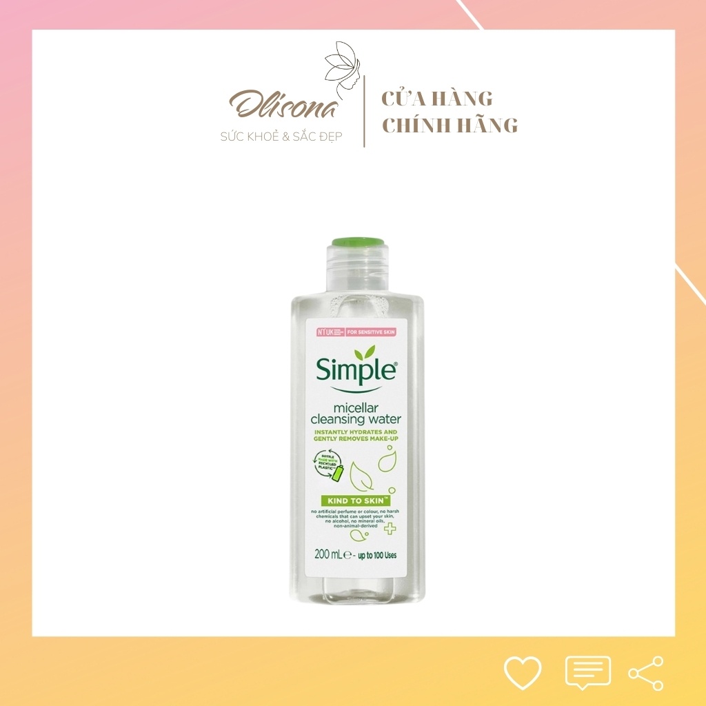 Nước Tẩy Trang Dịu Nhẹ Simple Kind To Skin Micellar Water 200ml