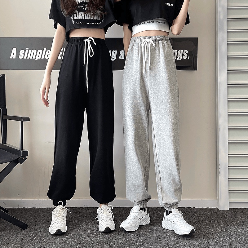 Quần Jogger Nữ Trơn Bo Gấu 3 Màu THÊU MẶT CƯỜI Ullzang Unisex Nam Nữ BỎ SỈ
