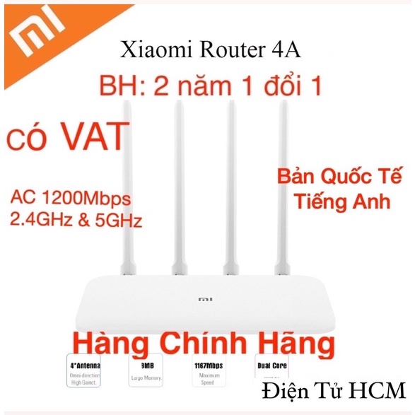 Xiaomi AC 1200Mbps Dualband Bộ Phát Wifi R4AC - Mi Router 4A - Quốc Tế Tiếng Anh-BH 2 năm 1 đổi 1-Hàng Chính Hãng