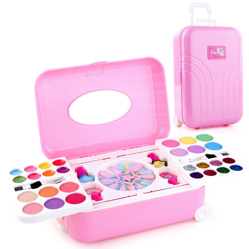 Vali đồ chơi trang điểm cho bé, có phấn, son, sơn móng tháo dễ dàng