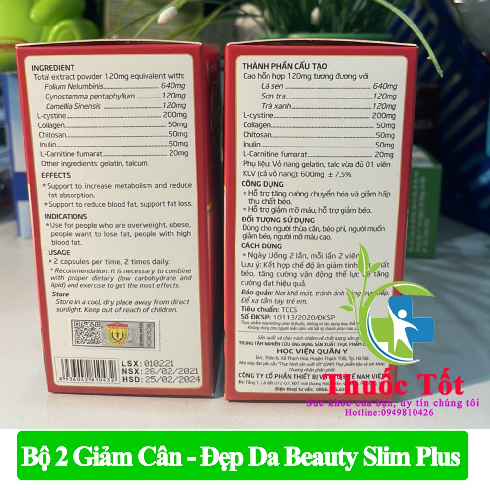 Bộ 2 Hộp Giảm Cân Đẹp Da Beauty Slim Plus Học Viện Quân Y/Slimtosen Beauty mới | BigBuy360 - bigbuy360.vn