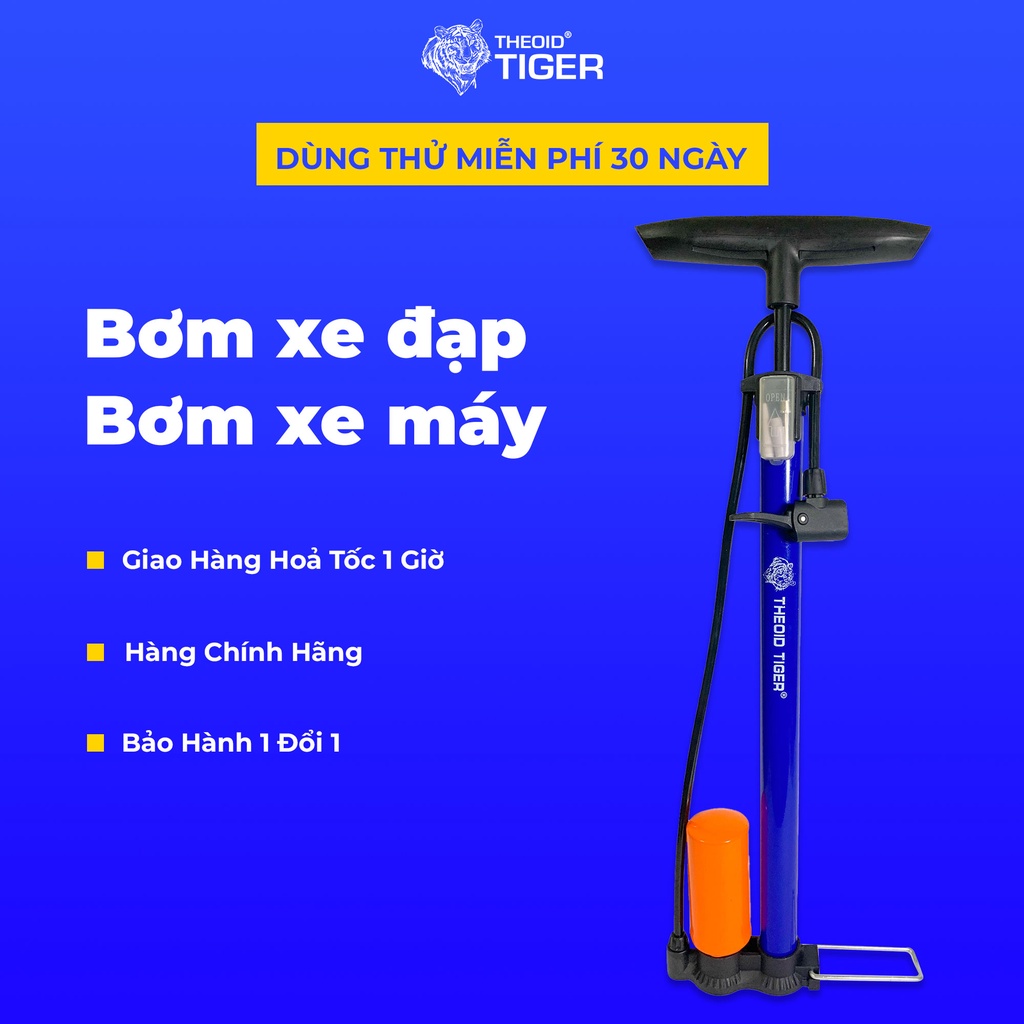 Bơm Xe Đạp Xe Máy Theoid Tiger Tay ống xanh nhanh đầy hơi - Bảo hành 1 đổi 1