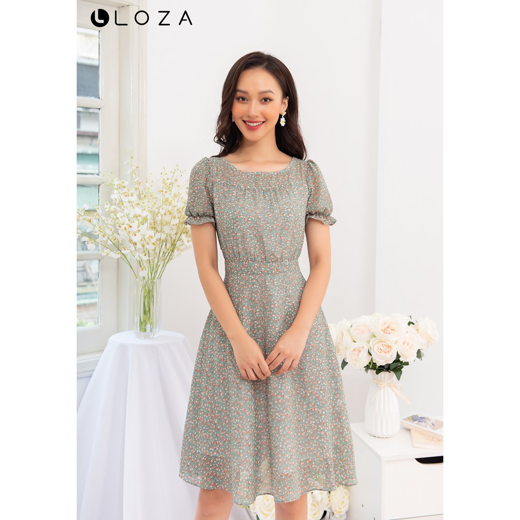 [Mã FASHIONMALLT4 giảm 15% đơn 150k] Đầm dáng xòe LOZA họa tiết hoa nhí tay bèo - LD2469