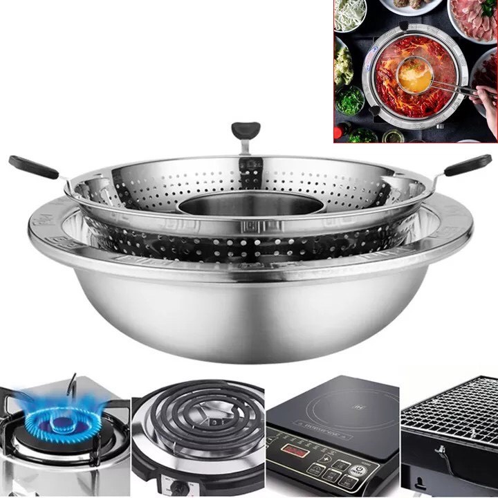 Nồi Lẩu Xoay Inox 2 Tầng Hàn Quốc,nồi Lẩu Xoay 2 Tầng Inox Không Kén Bếp Dùng Được Cả Bếp Từ Và Bếp Gas. Hàng Loại 1