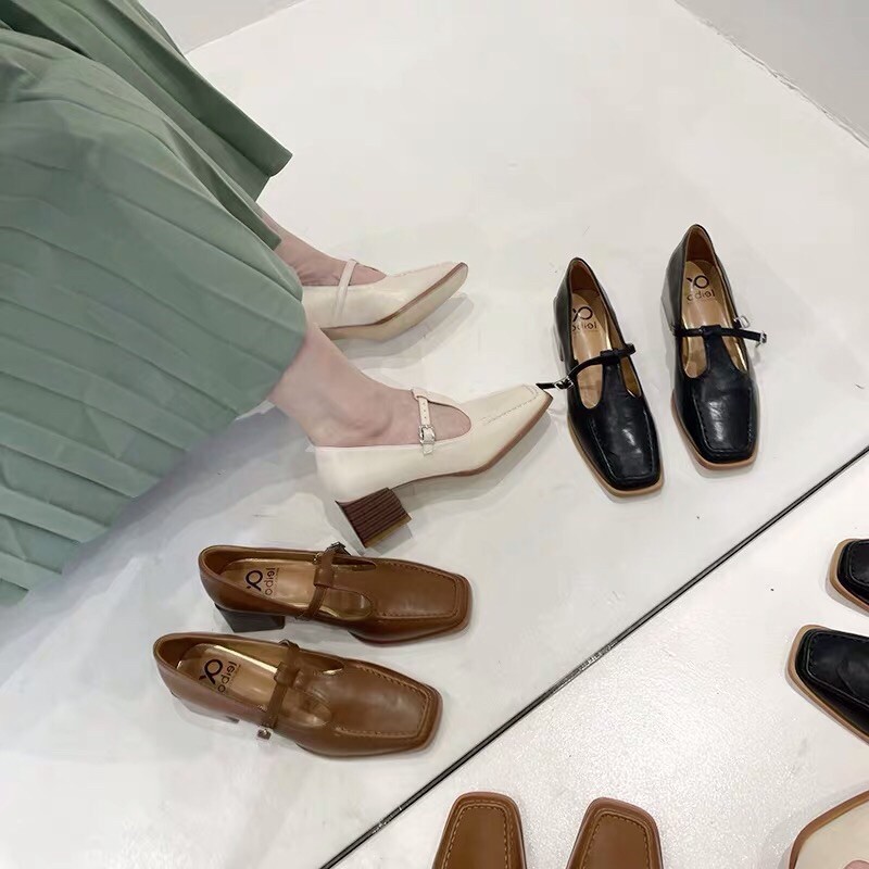 Giày mũi vuông phối dây đế 5cm