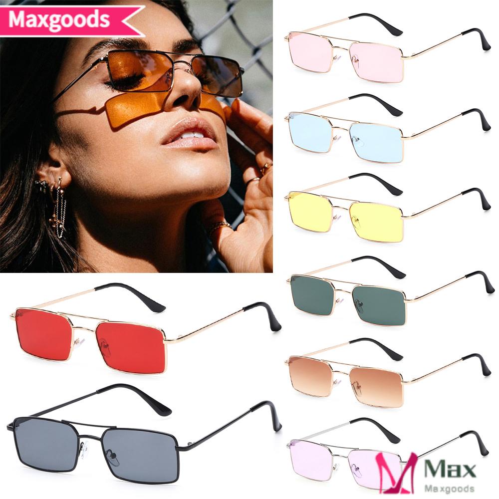 Kính Mát Hình Chữ Nhật Gọng Kim Loại Phong Cách Cổ Điển Dành Cho Nam Nữ