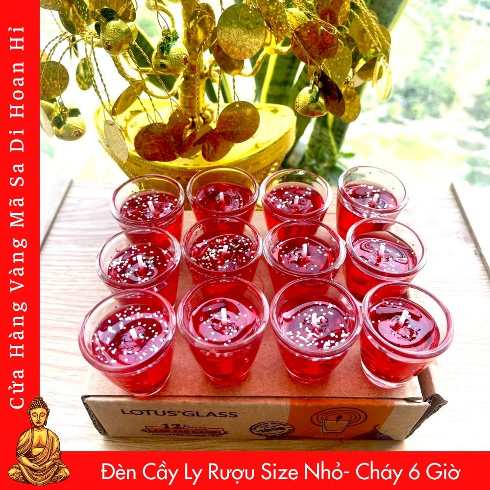 Đèn Cầy Ly Rựu Size Nhỏ Màu Đỏ - Cháy Suốt 6 Giờ - Cửa Hàng Sa Di Hoan Hỉ