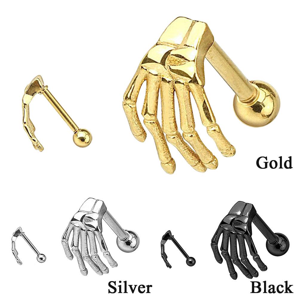 1 Khuyên Tai Kiểu Dàn Giáo Hình Xương Bàn Tay Bằng Thép Không Gỉ