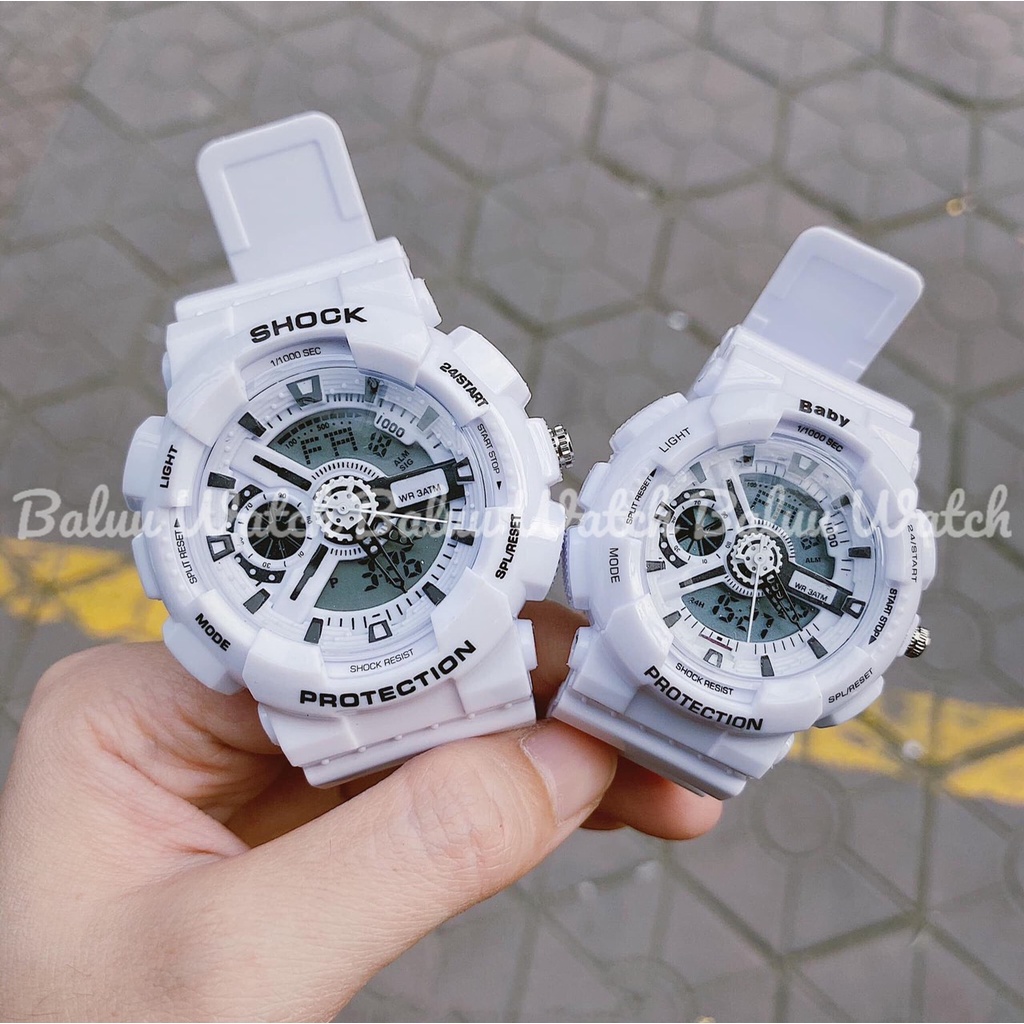 Đồng hồ thể thao nam nữ kim điện tử - GA220 trắng viền đen