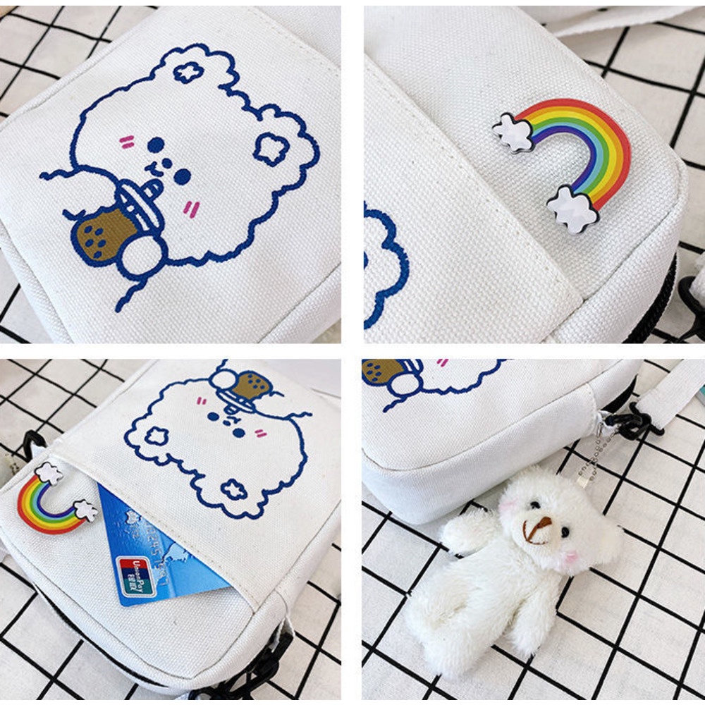 Túi Canvas Đeo Chéo Kiểu Dáng Dễ Thương Cho Nữ Sinh