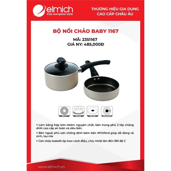 Nồi chảo chống dính Baby Elmich EL-1167 ,size 16cm nấu được các loại bếp, an toàn cho trẻ em, quánh bột, nấu cháo