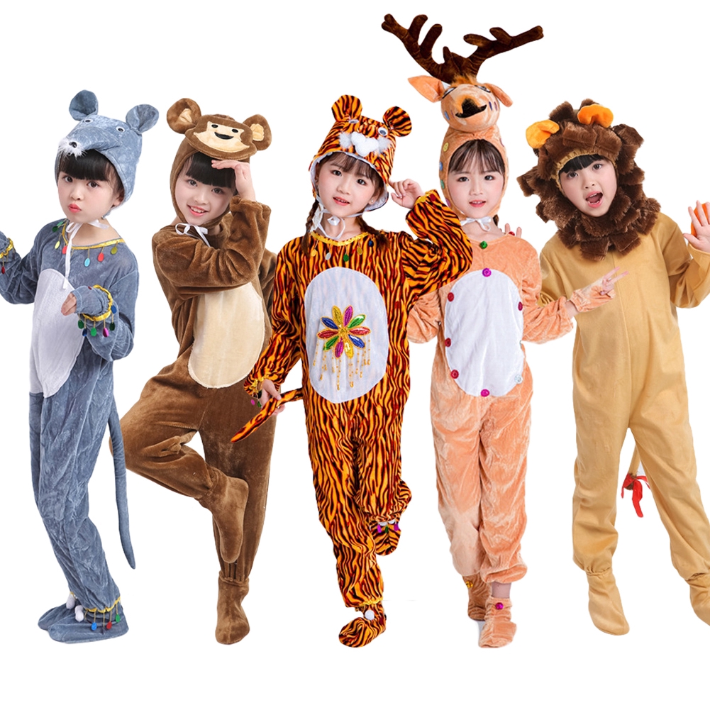 Children Cosplay Animal Set Costume School Activities Cartoon Animal Jumpsuit Tiger Lion Monkey Deer Mouse Clothes Hoodie