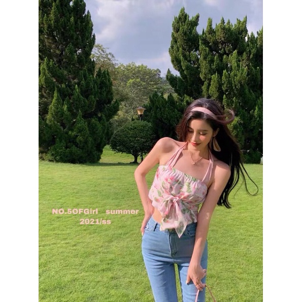 Áo Hai Dây Hoa Nhí Phong cách Nữ Tính Đi Dạo