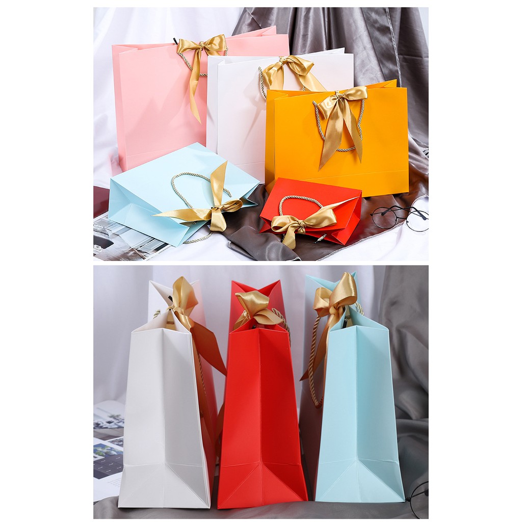 Túi quà giấy kraft trơn màu buộc nơ 5 màu siêu xinh quà tặng sinh nhật túi quà tặng phụ kiện quà tặng king9
