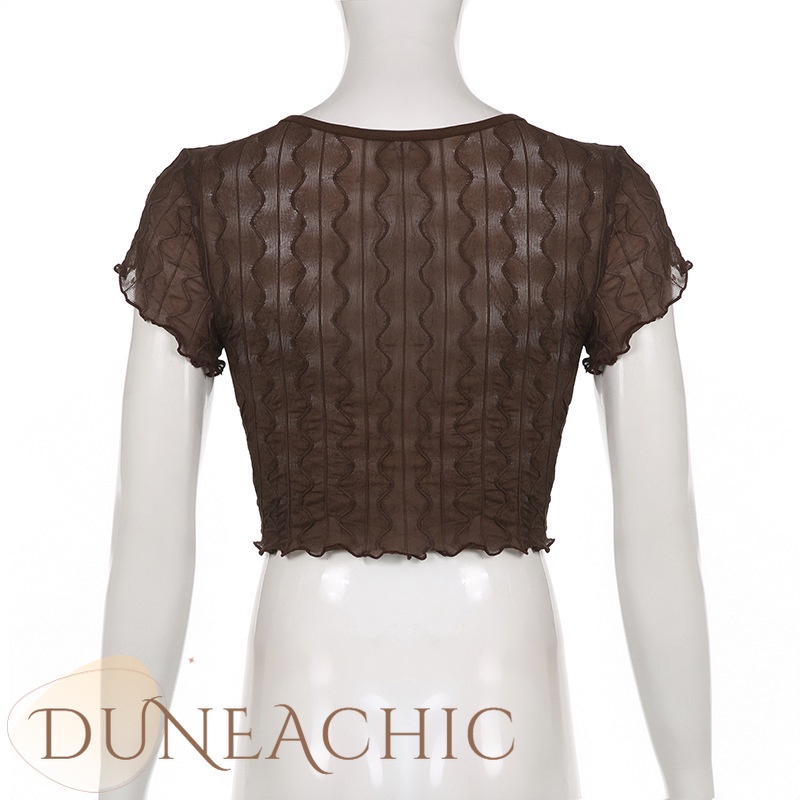 DUNEA Áo Thun Tay Ngắn Cổ Chữ V Phối Ren Thời Trang Cho Nữ