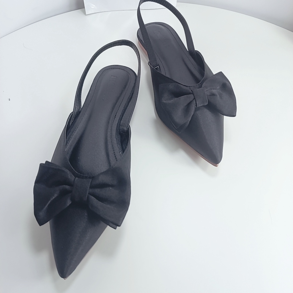 Giày nữ slingback thắt nơ lụa satin thanh lịch hè 2022-giày bệt nữ mũi nhọn mẫu mới bền đẹp giá tốt mã SLNGBACK