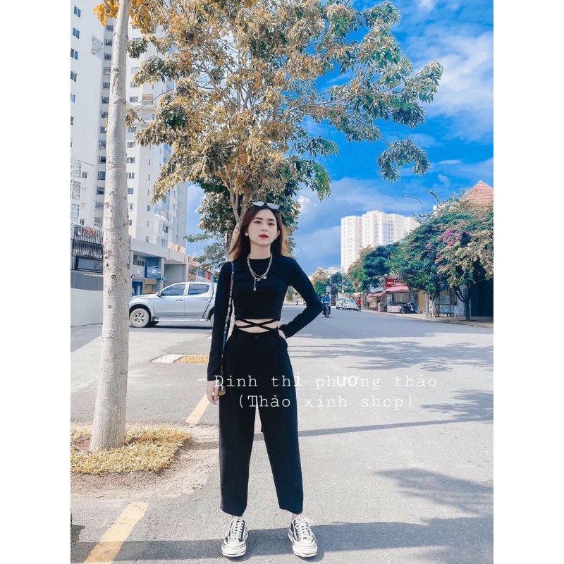 Áo croptop tay dài chéo bụng 💫