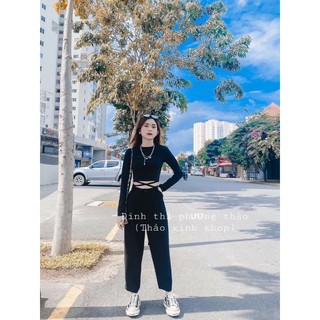 Áo croptop tay dài dây chéo