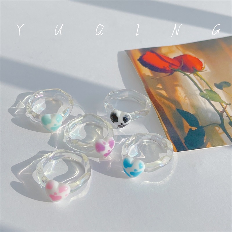 Nhẫn Nhựa Resin Trong Suốt In Hình Trái Tim Phong Cách Hàn Quốc Thời Trang Cho Nữ