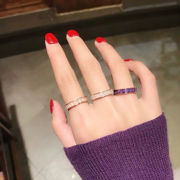 Nhẫn Thép Titan Mạ Vàng Hồng 18k Đính Đá Pha Lê Thời Trang