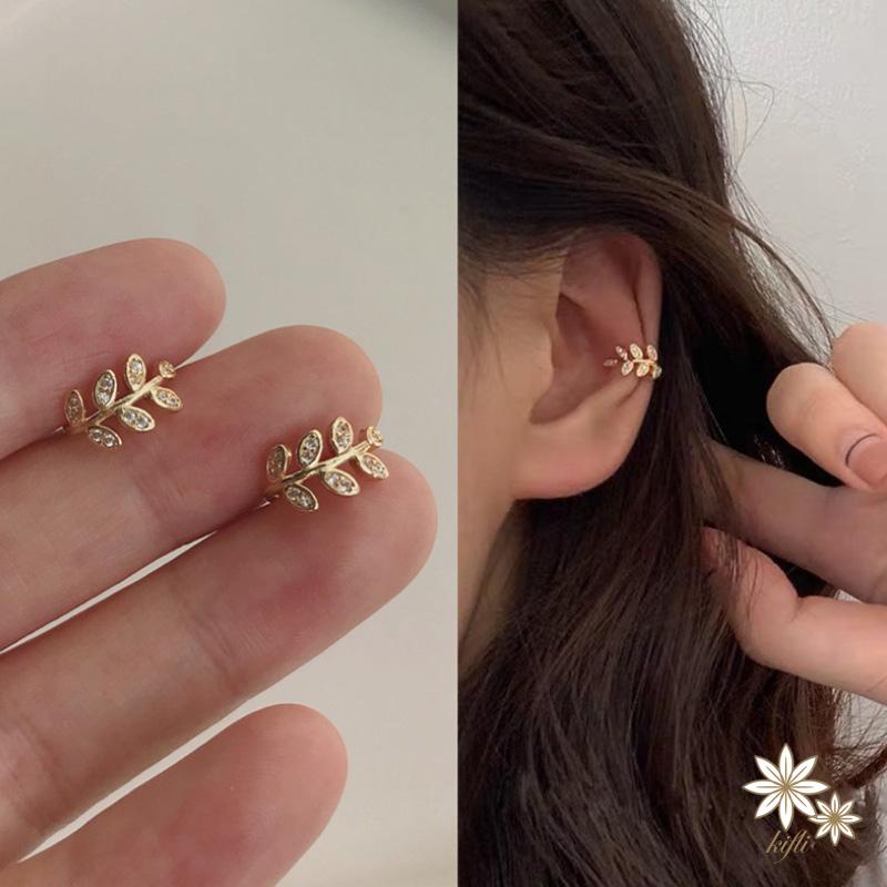 【kifli】 Khuyên kẹp vành tai hình chiếc lá đơn giản phong cách Hàn Quốc