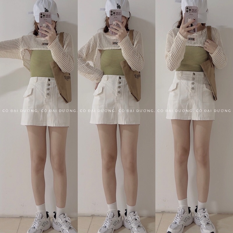 set áo dây kẻ kèm áo lưới