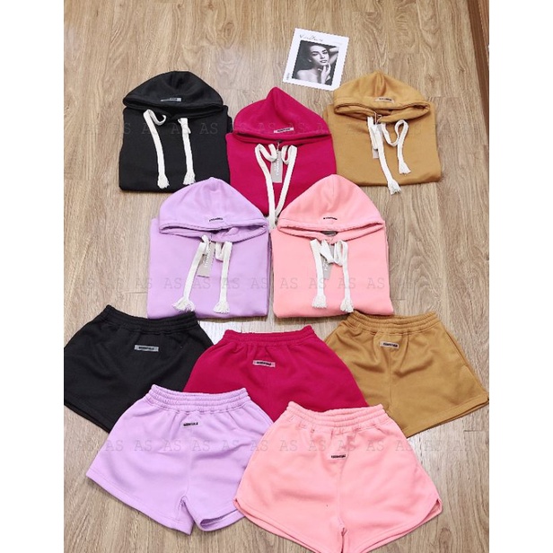 Set đồ nỉ thể thao áo có mũ cùng quần đùi