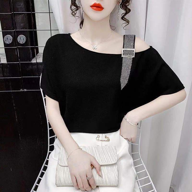 Áo Thun Tay Ngắn Hở Vai 100% Cotton Phong Cách Hàn Quốc Thời Trang Mới