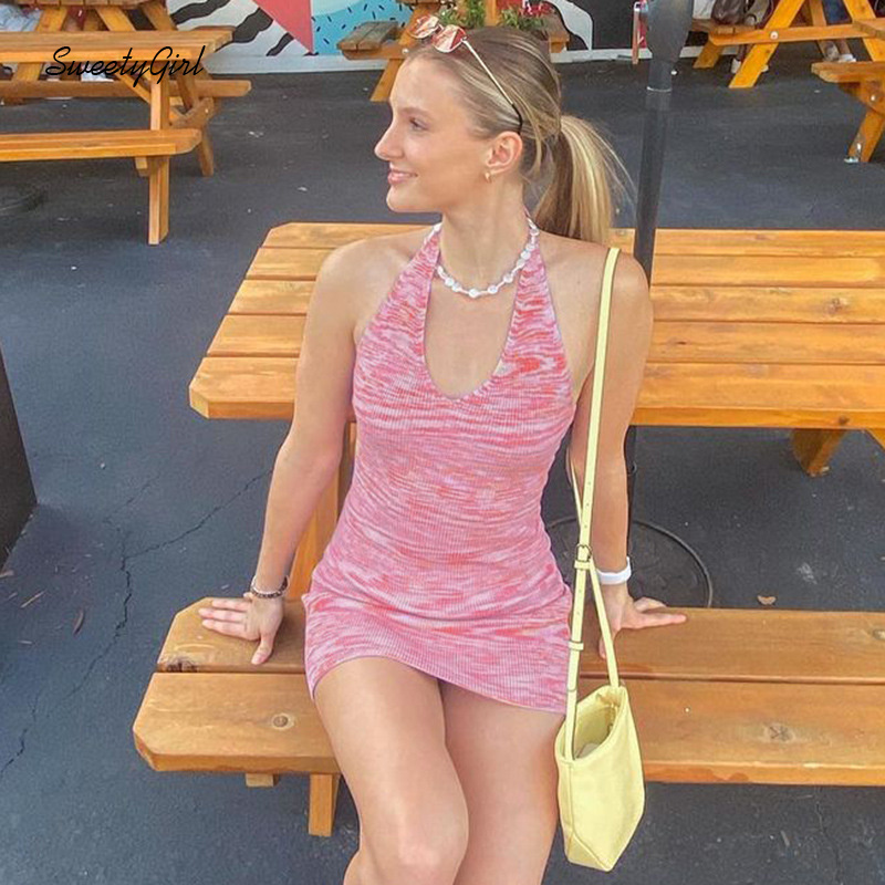 Đầm dệt kim nữ sát nách cổ chữ U kẻ sọc thời trang