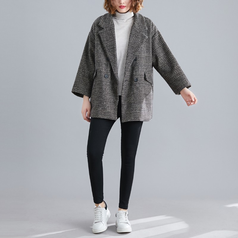 Áo khoác blazer dạ kẻ chần túi nắp, Áo khoác dạ kẻ chần hai lớp siêu dày dặn oversize dáng dài, dáng ngắn
